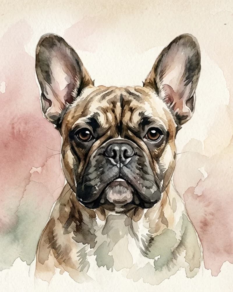 フレンチブルドッグの現代的な水彩画ポートレート