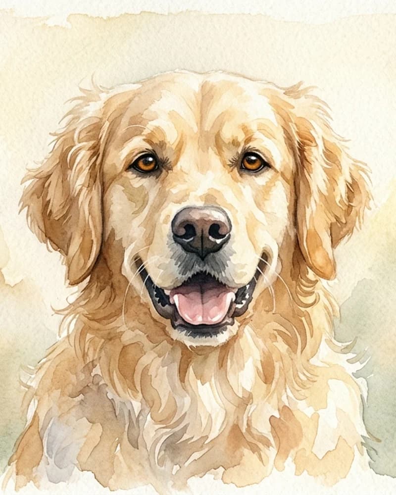 ゴールデンレトリバーの幻想的な水彩画イラスト